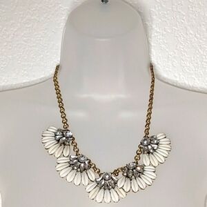 J. Crew Gold Tone and White‎ Statement Necklace with Fan Design VTG